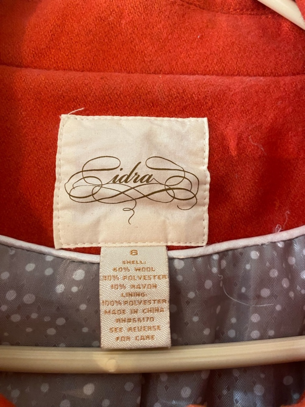 Wool-Blend Red Women's Button Front Coat - Picture 4 of 4